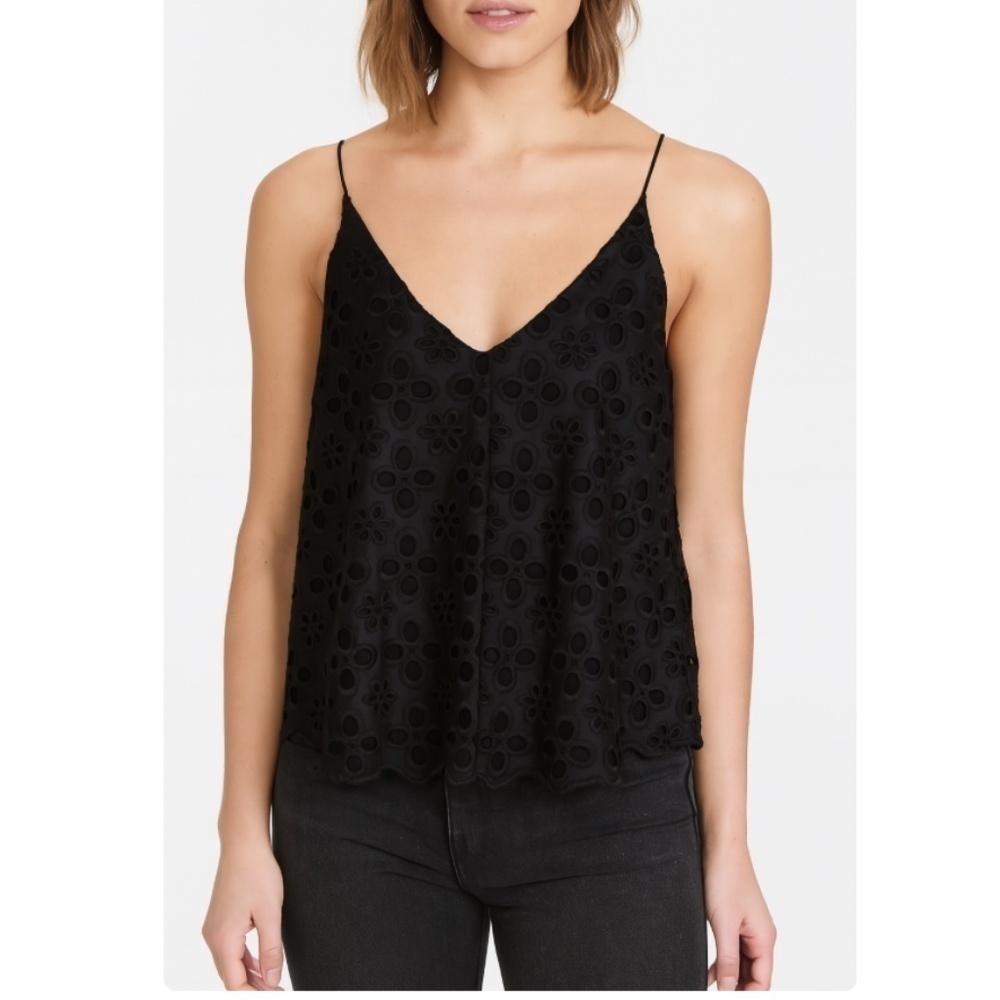 ASTR The Label Black Embroidered Sheer Floral Zip Closure Tank Size Small